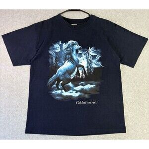 Vintage Eagle USA Oklahoma Horse Lightning Graphic T-Shirt Size L Single Stitch
